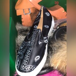 Black and white bandana shoes